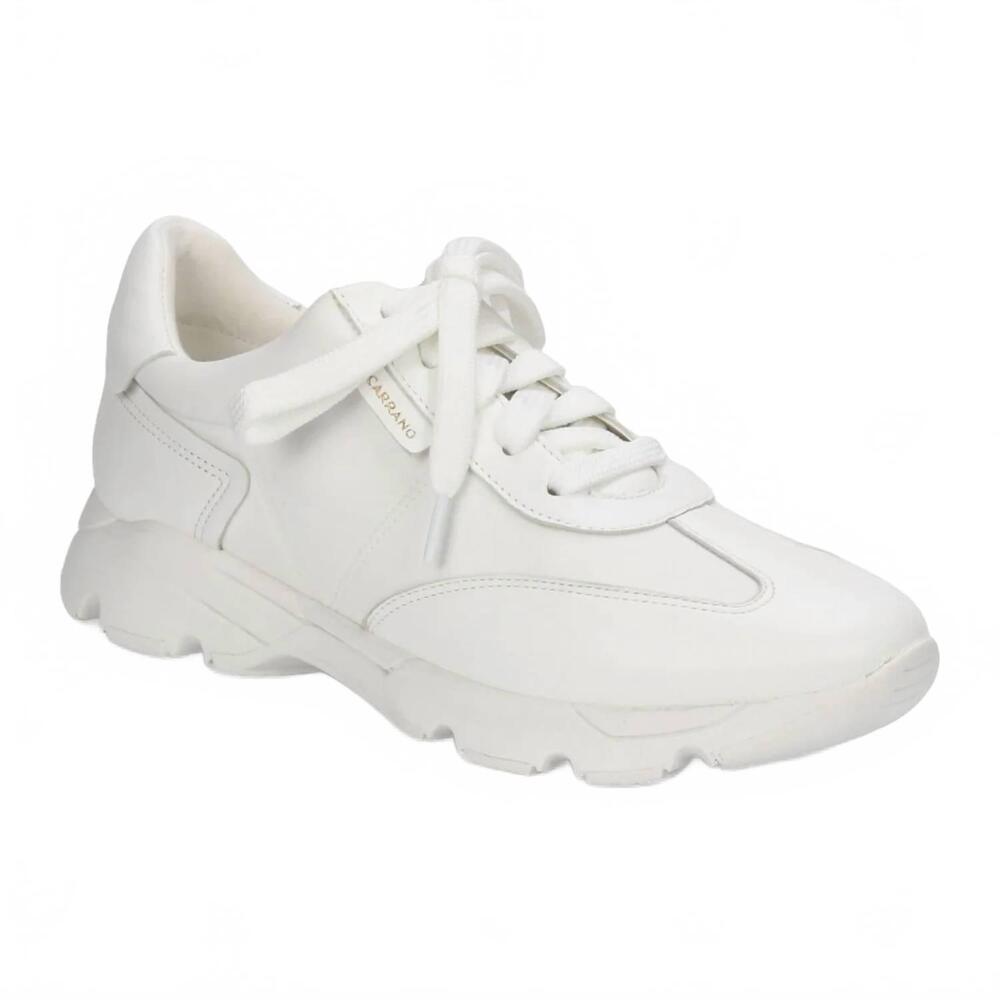 NEW CARRANO women's leather low top sneakers in white